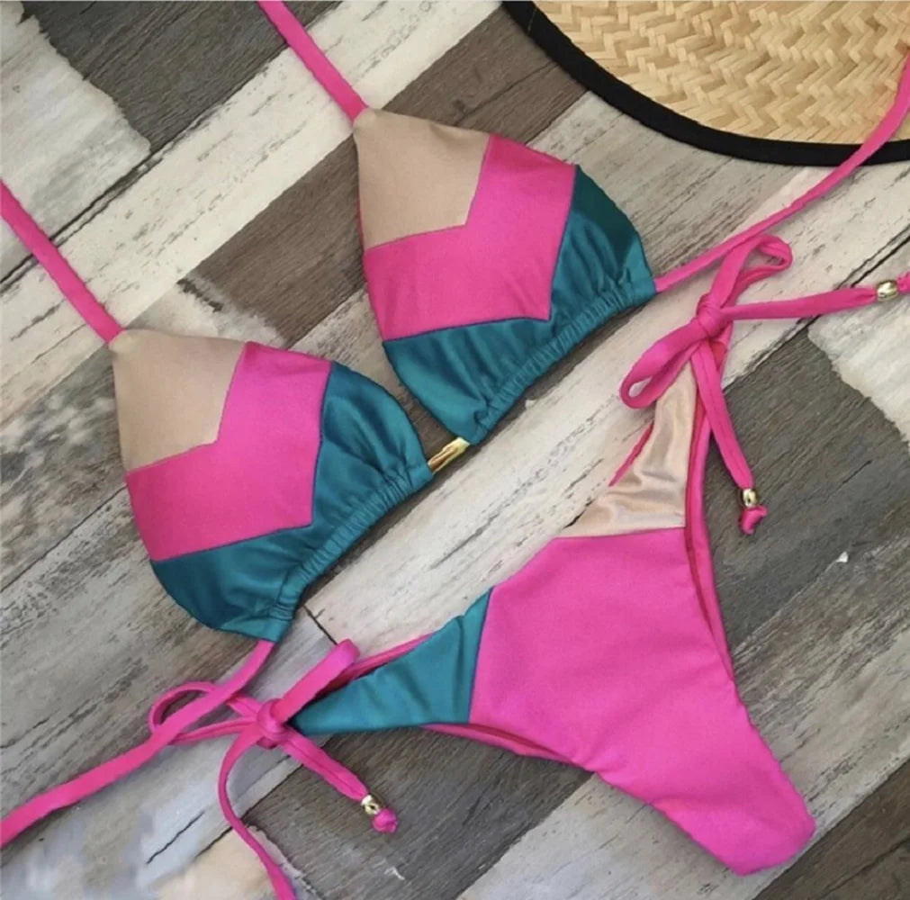 Coastal Colorblock Brazilian Bikini Set Sunset and Swim   