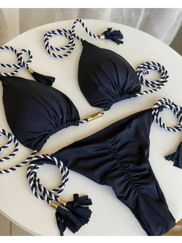 Harper Triangle Bikini Set  Sunset and Swim Black L 