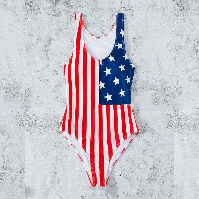 American Beach Goddess Swimsuit Bikini Sunset and Swim Red/White/Blue 9 S 