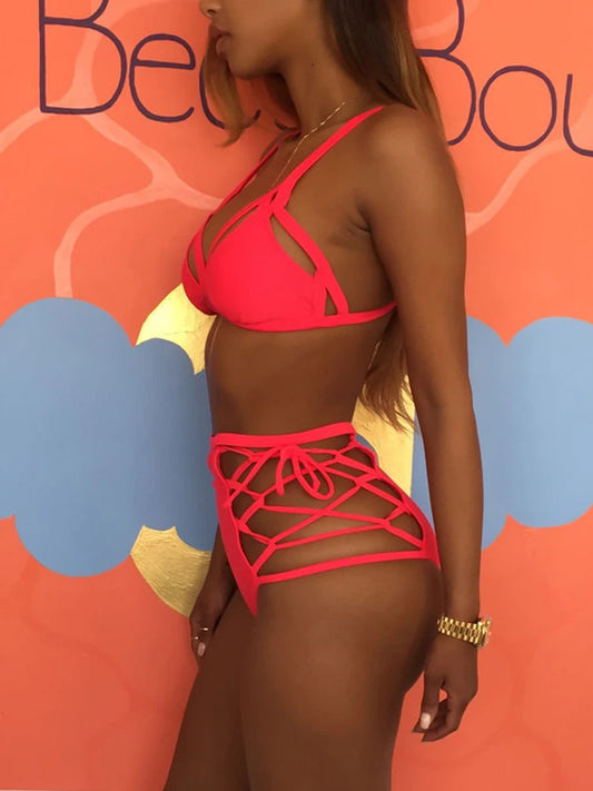 Palm Beach Goddess High Waisted Cut Out Strappy Bikini  Sunset and Swim   