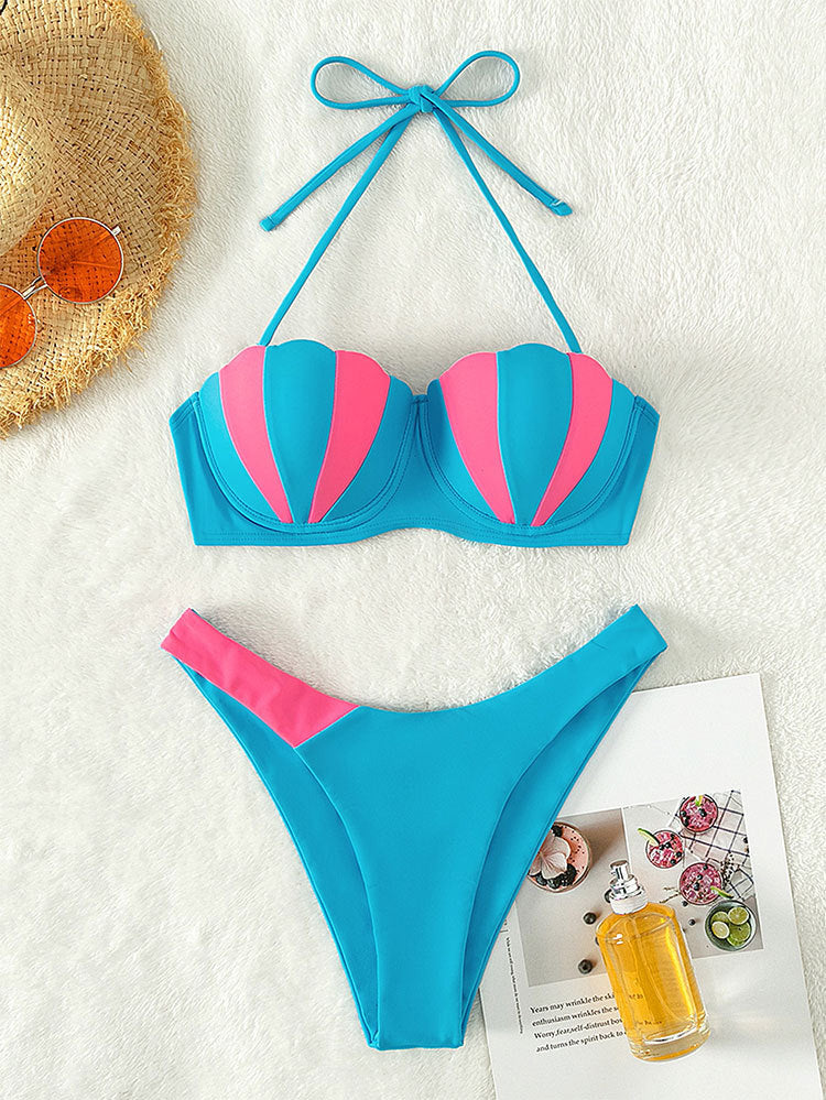 Mermaid Color block Bikini Sunset and Swim Pink/Turquoise S 