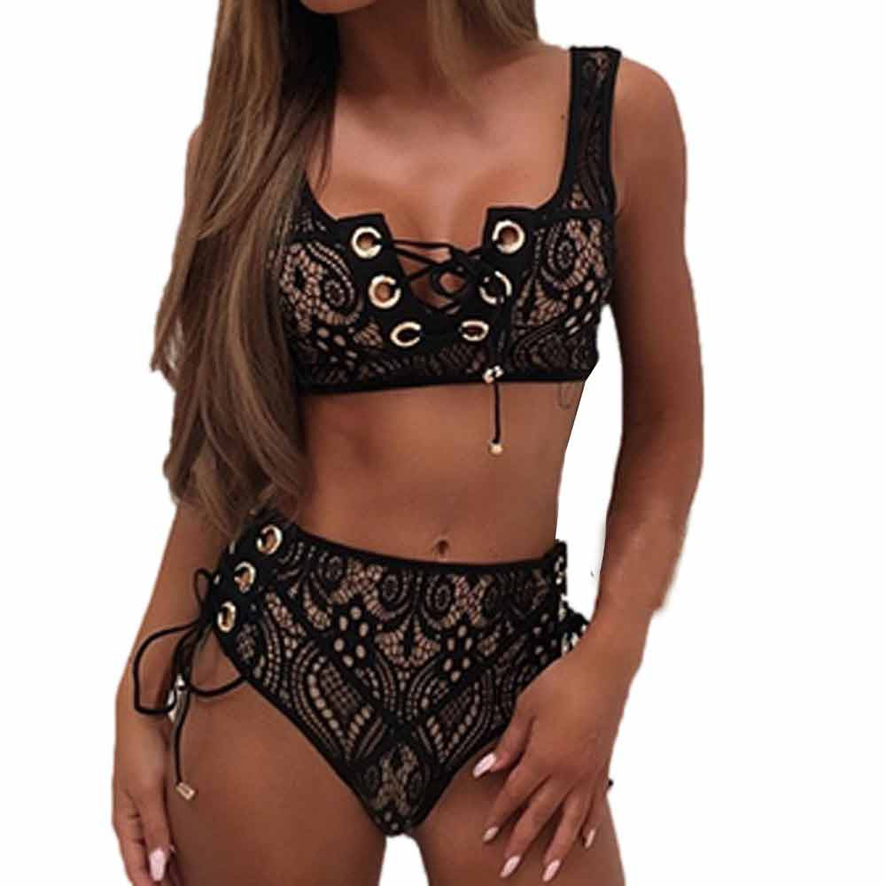 Lush Lace Goddess High Waist Bikini Black  Sunset and Swim   