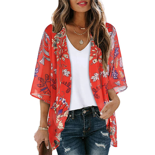 Golden Hour Bliss Kimono Cardigan  Sunset and Swim Red/Mixed S 