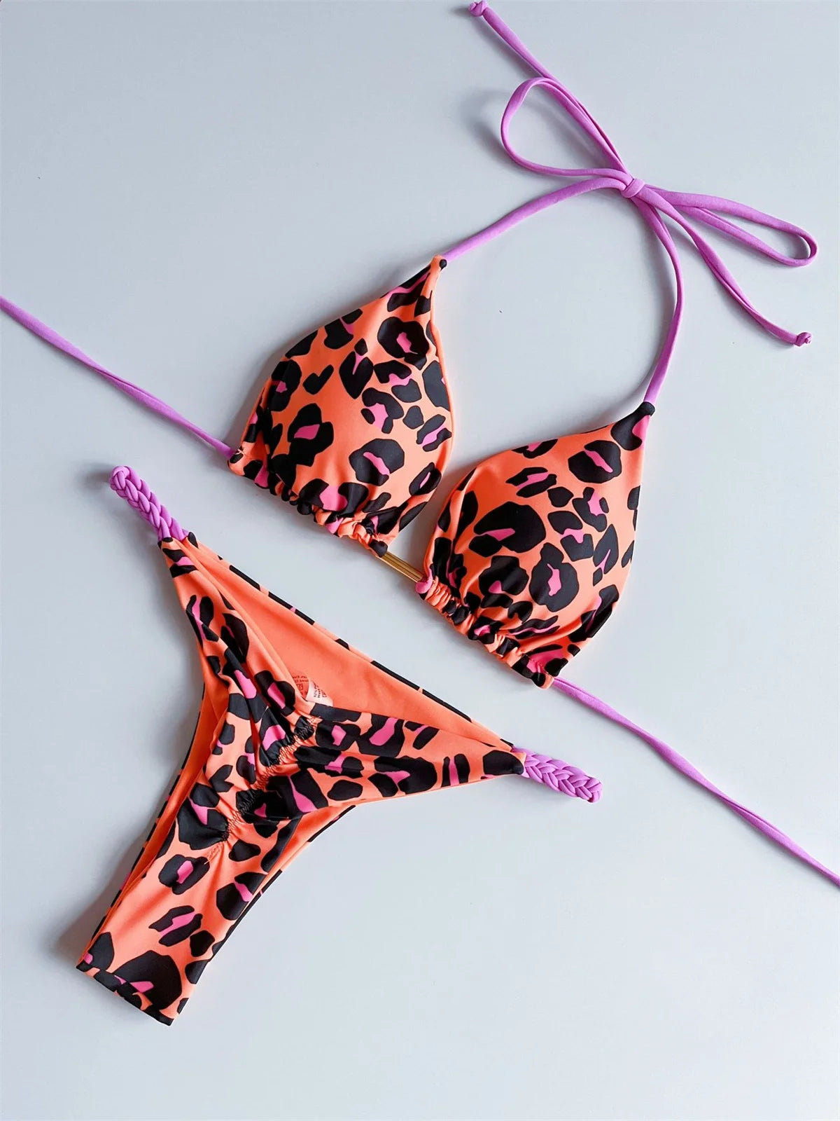 Leopard Love Brazilian Bikini Set Sunset and Swim Orange M United States