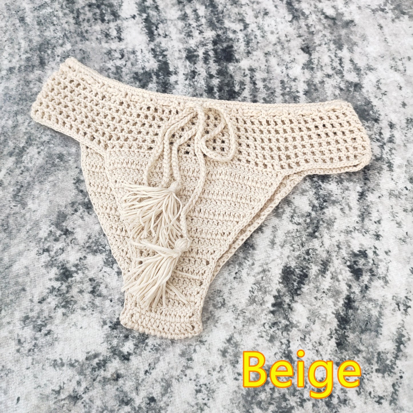 Handmade Tassel Crochet Bikini Bottoms  Sunset and Swim Beige S 