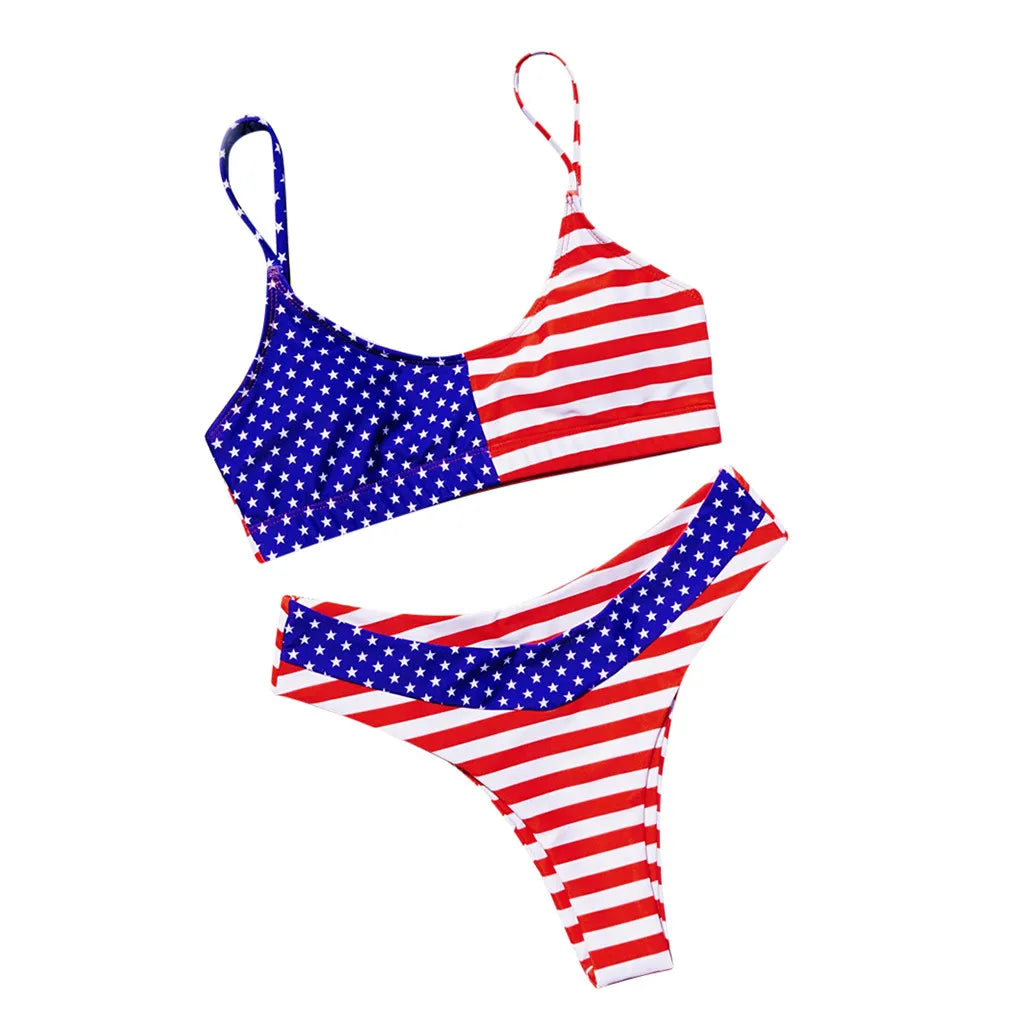 All-American Beauty Flag Bikini Sunset and Swim   