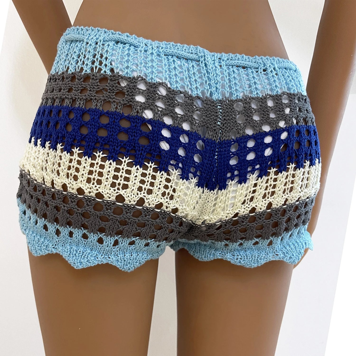 Sun-Kissed Waves Striped Crochet Shorts Sunset and Swim   