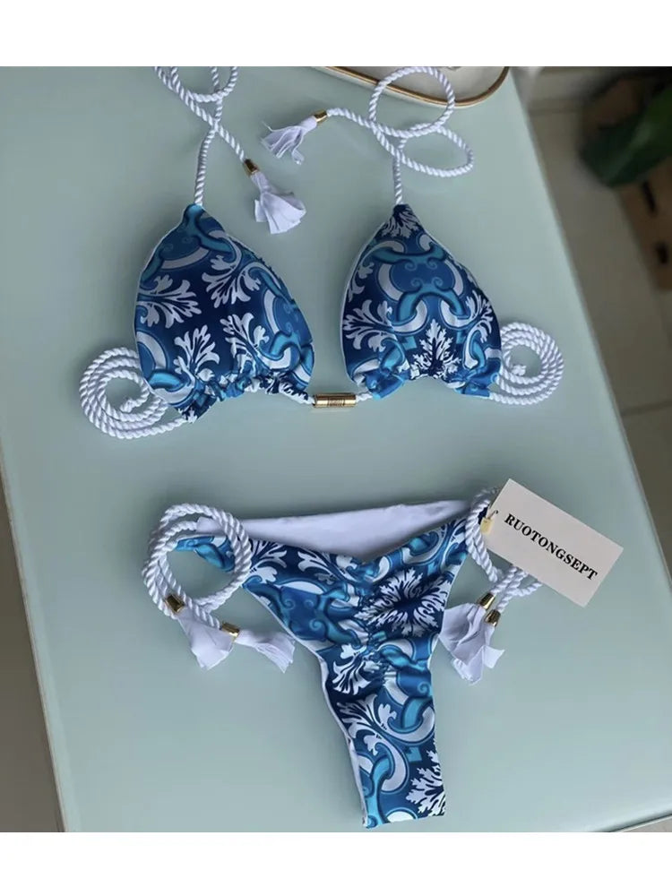 Isabella Tassel Side Tie Halter Bikini  Sunset and Swim   
