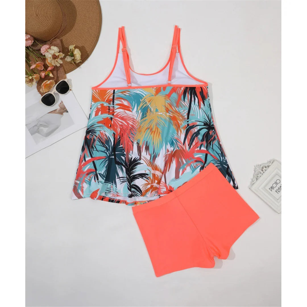 Florencia Tropical Plus Size Tankini Set Sunset and Swim