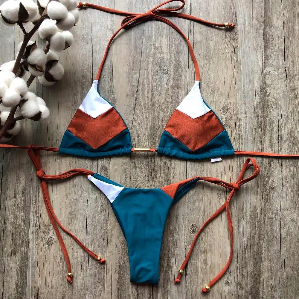 Coastal Colorblock Brazilian Bikini Set Sunset and Swim   