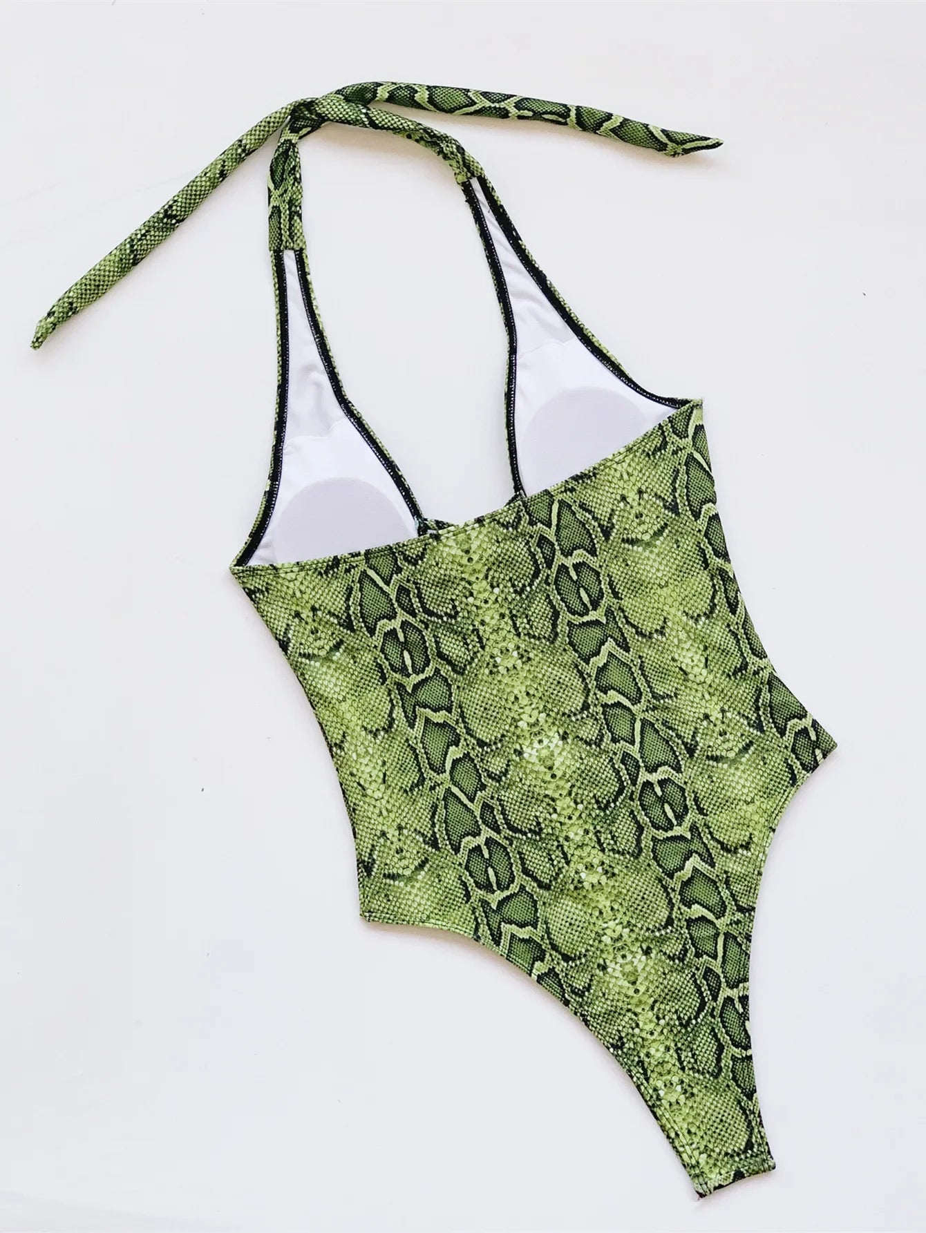 Snake Print Deep Plunge Cut Out Swimsuit