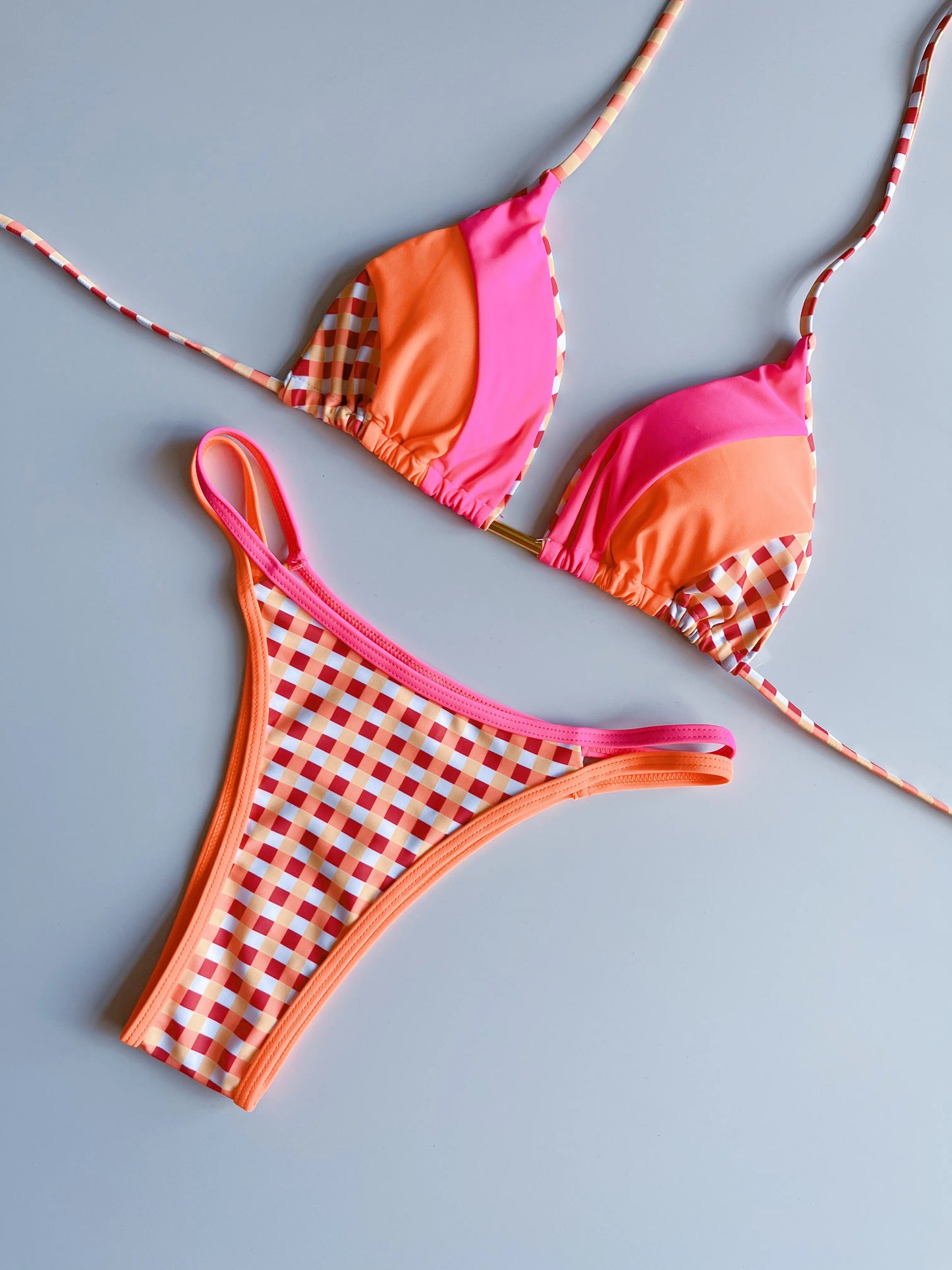 Neon Leopard Colorblock Brazilian Bikini Sunset and Swim   