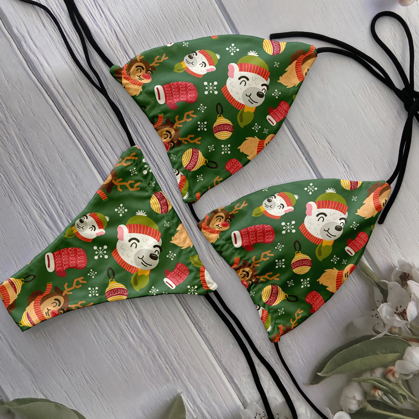 Winter Wonderland Christmas Triangle Bikini Sunset and Swim Green 2 One Size 