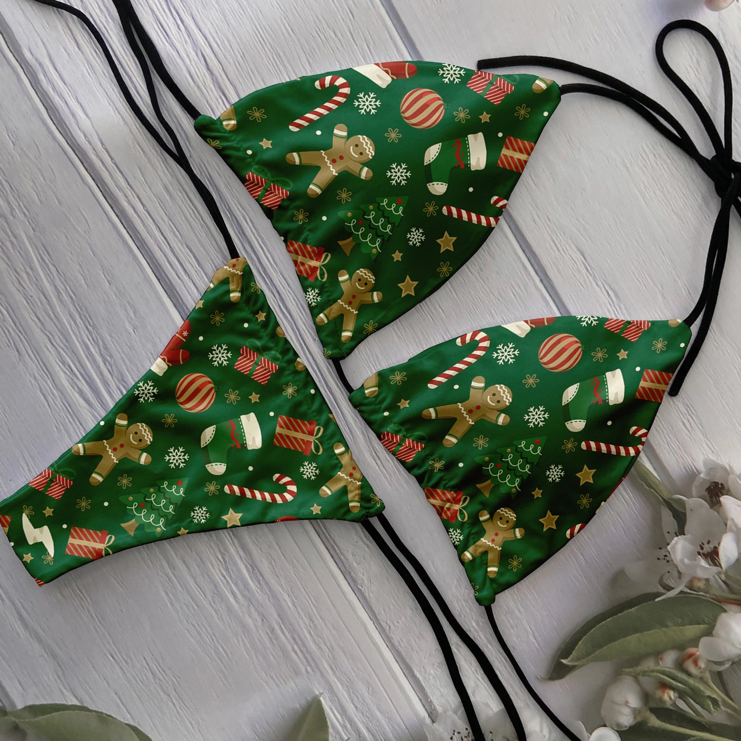 Winter Wonderland Christmas Triangle Bikini Sunset and Swim Green One Size 