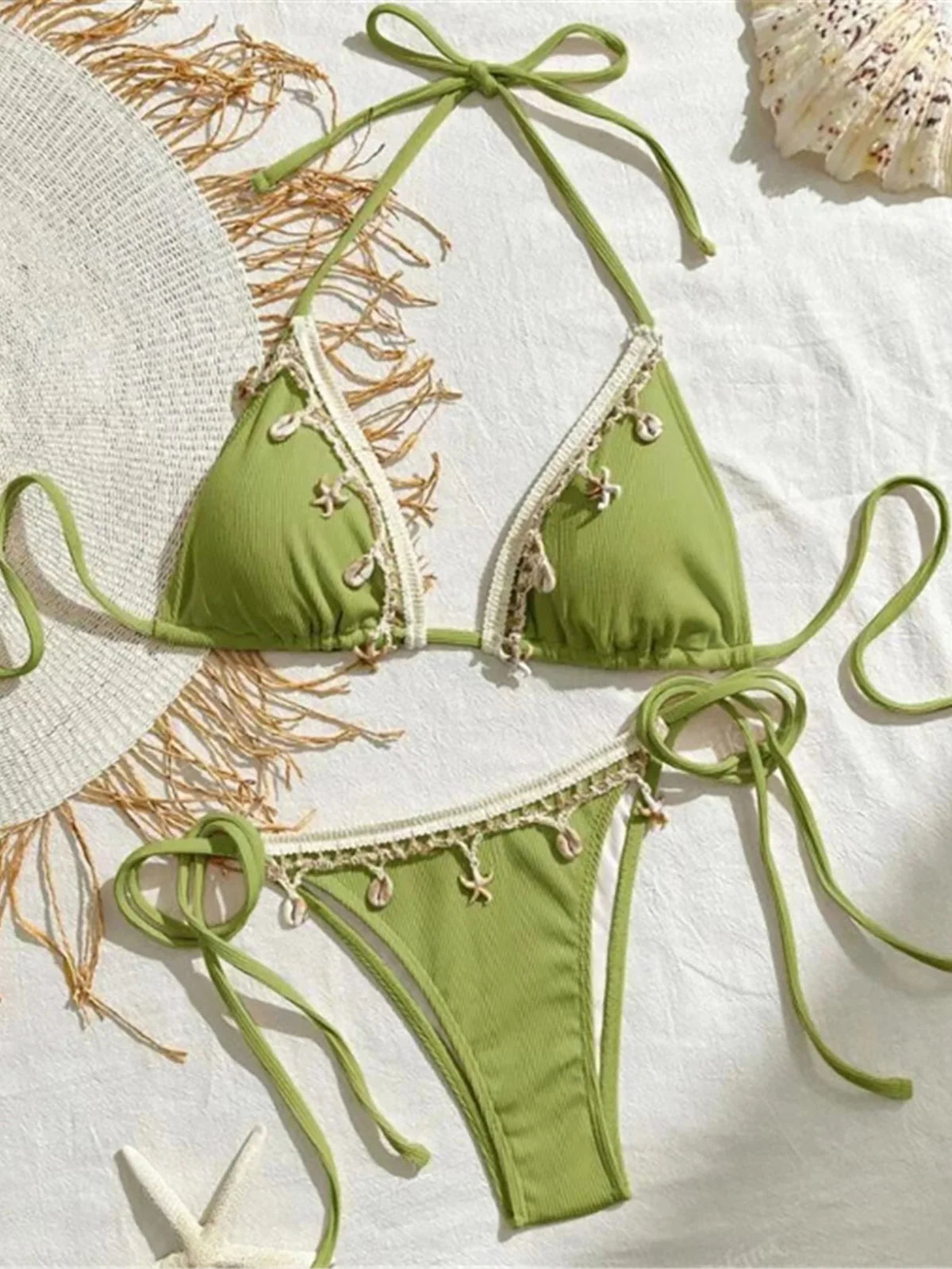 Seashell Love Halter Bikini Sunset and Swim Green S 