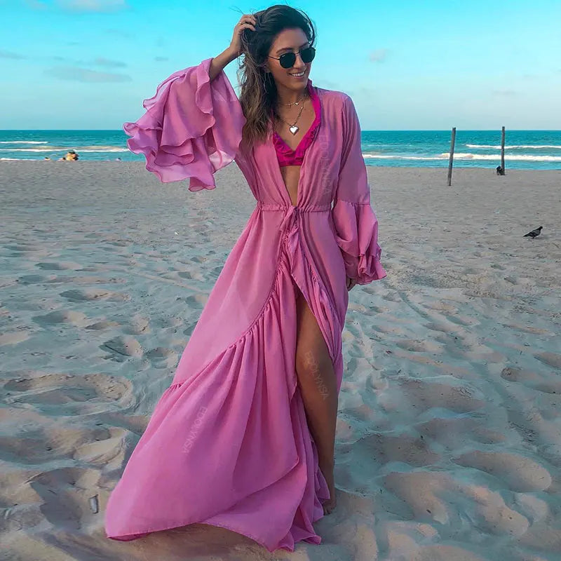 Caribbean Vacation Bikini Cover-up Long Tunic Sunset and Swim Pink One Size 