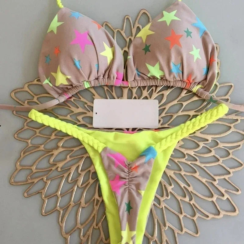 Tropical Dream String Bikini Sunset and Swim Yellow S 