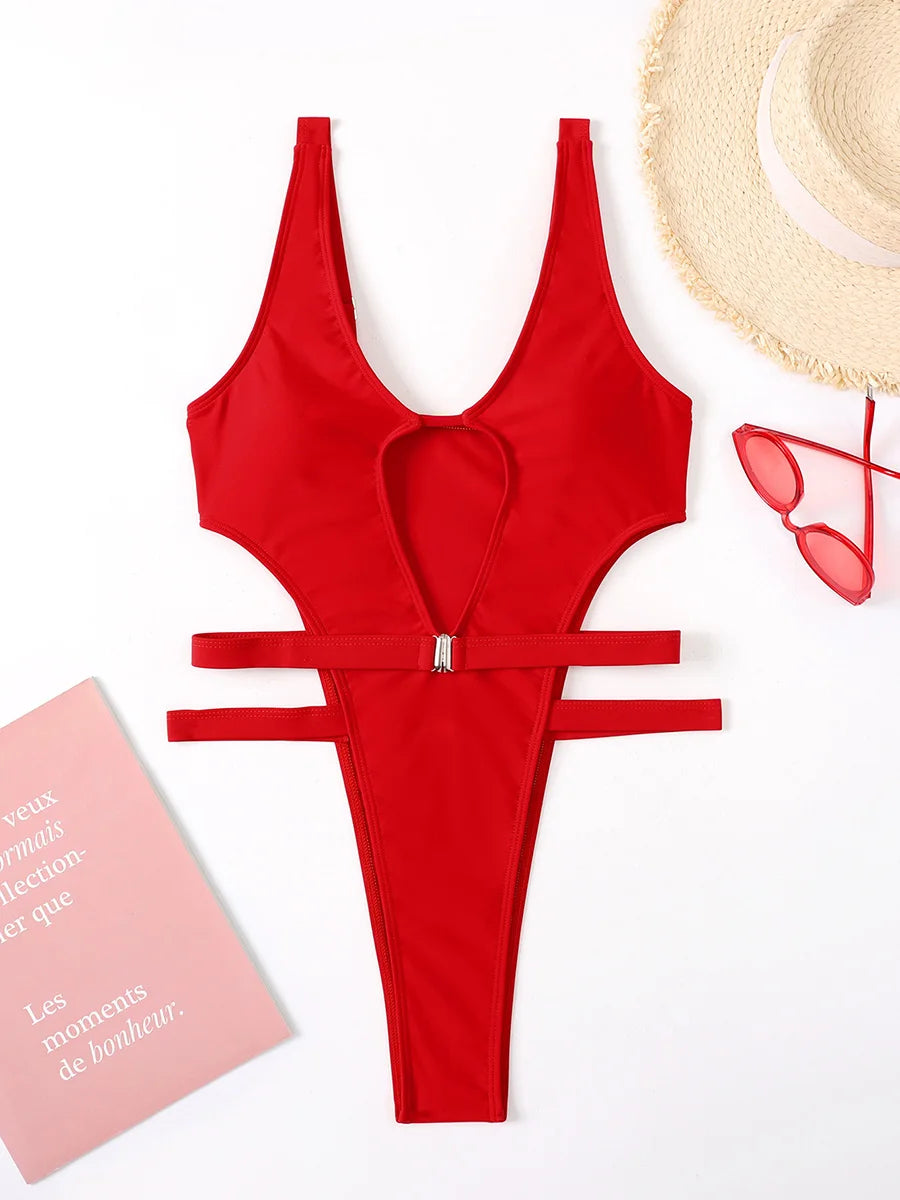 Fiji Extreme Thong High Cut Cut Out Swimsuit Sunset and Swim