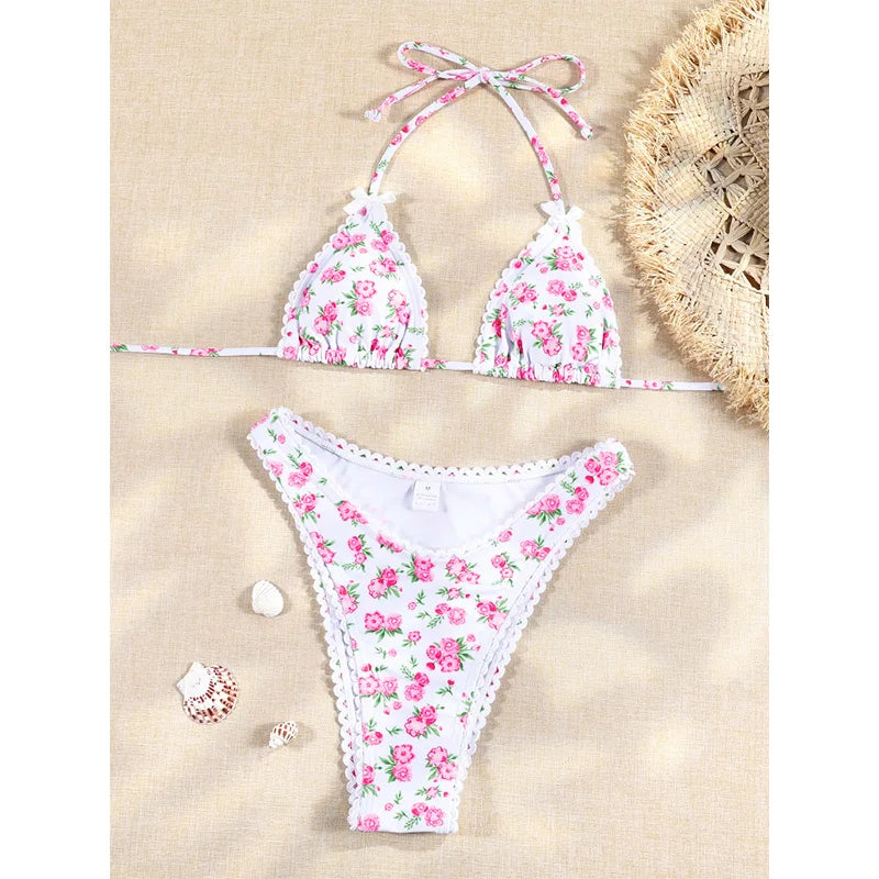 Blossom Delight Floral Bow Bikini Set Sunset and Swim Pink S 