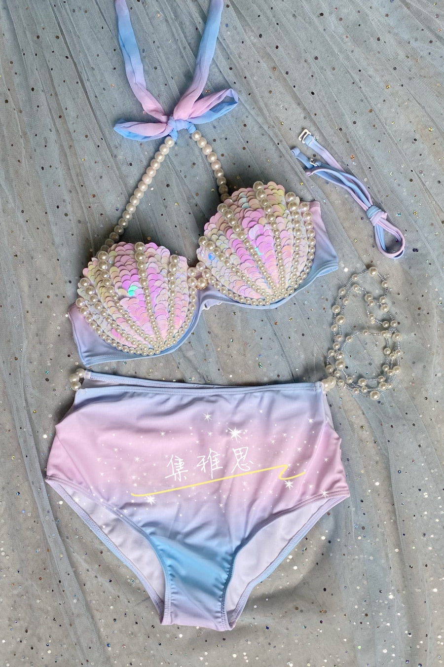 Oceanic Enchantment: Handmade Shell Mermaid Swimsuit  Sunset and Swim B S 