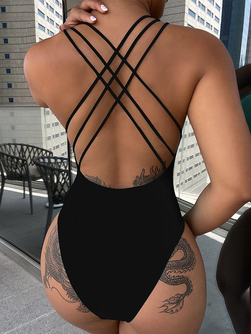 Sexy Back Strappy V Neck Womens Swimsuit  Sunset and Swim   