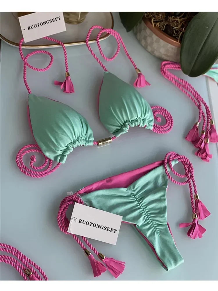 Harper Triangle Bikini Set  Sunset and Swim Light Green L 