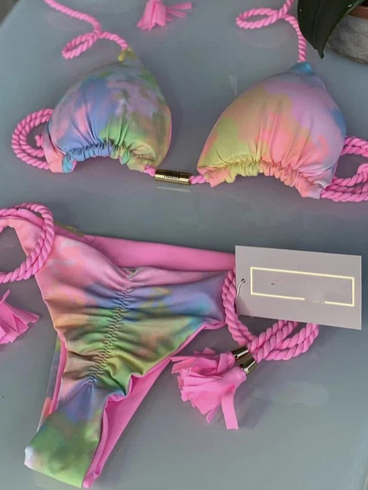 Aurora Tassel Side Tie Halter Bikini  Sunset and Swim   