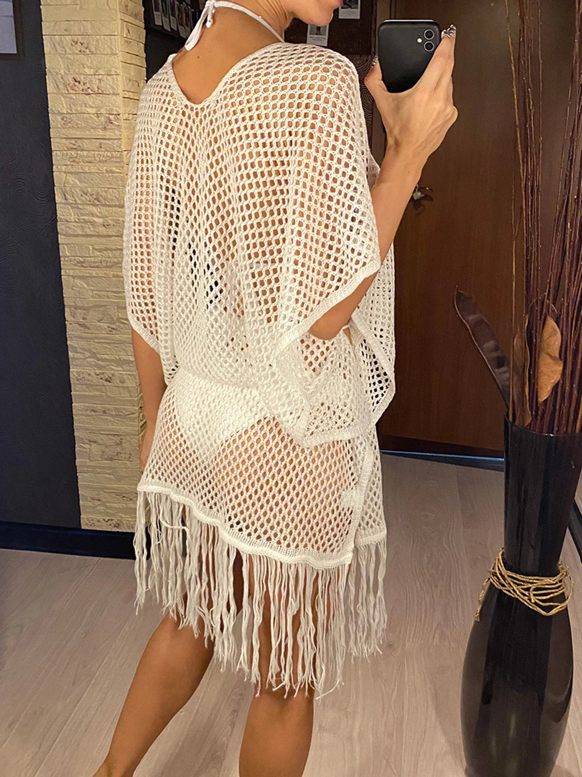 Coastal Charm Fringe Crochet Beach Cover-Up Sunset and Swim   