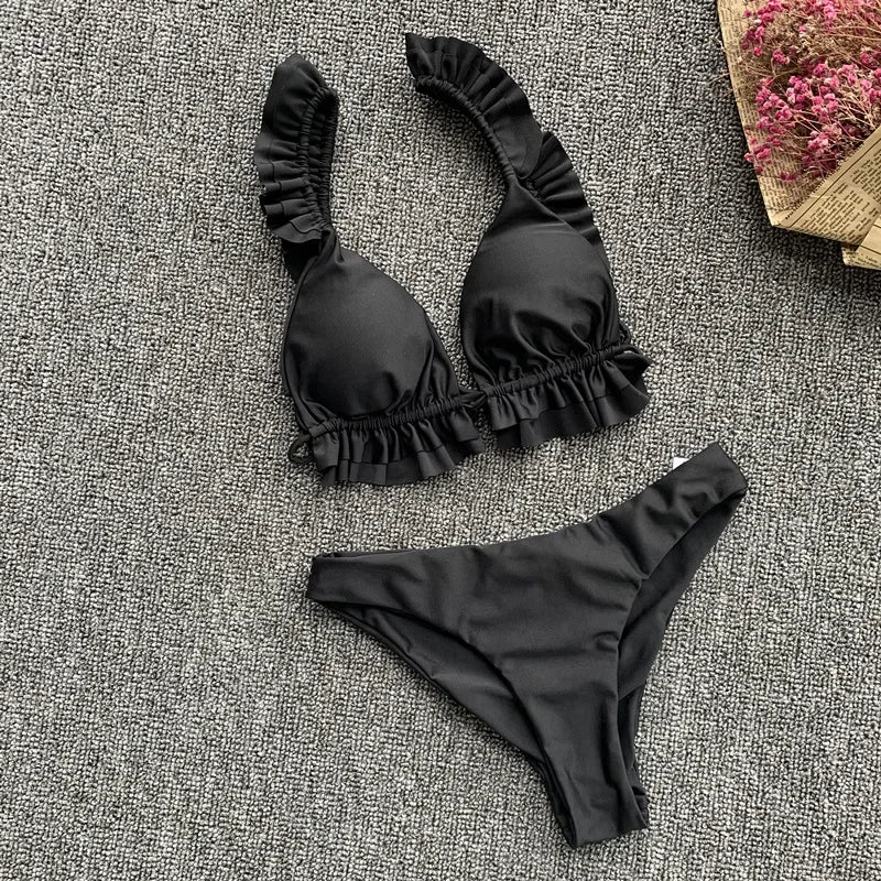 Playful Frill Two-Piece Bikini Sunset and Swim Black S