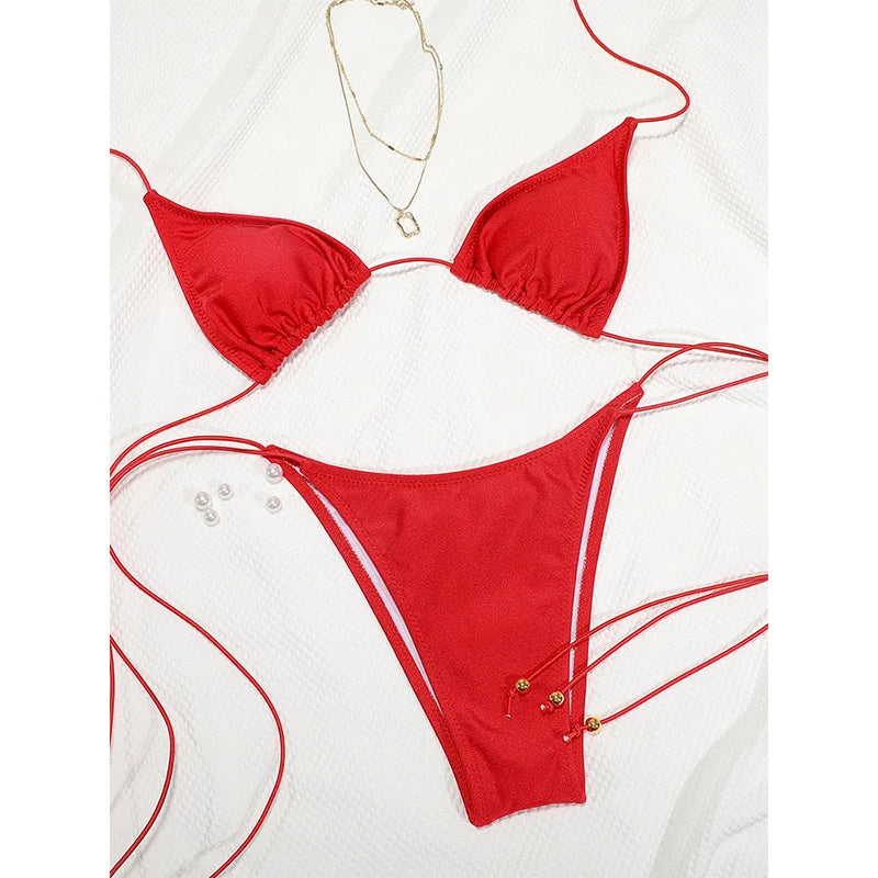 Wave Maker Triangle Bikini Sunset and Swim Red M 