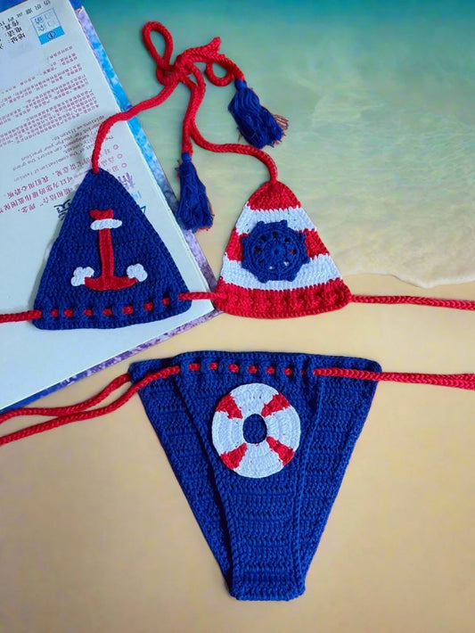 Nautical Dream Crochet Mini Bikini Sunset and Swim   