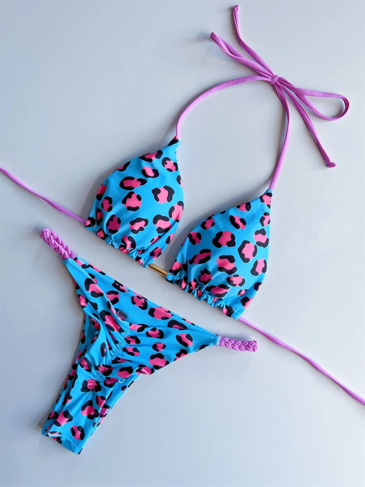 Leopard Love Brazilian Bikini Set Sunset and Swim Blue S United States