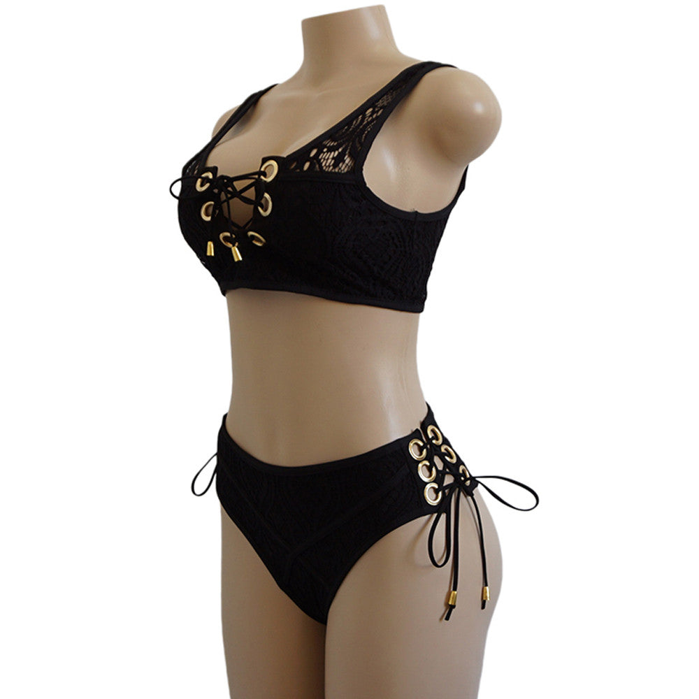 Lush Lace Goddess High Waist Bikini Black Sunset and Swim   