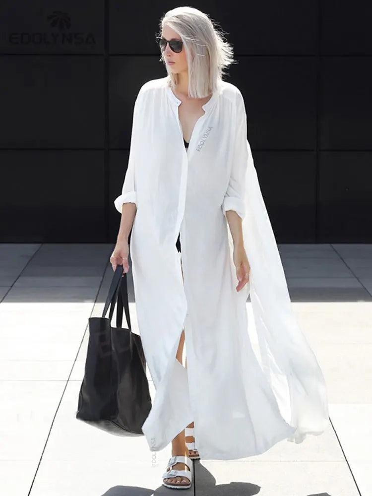 Effortless Elegance Maxi Kaftan Cover Up Shirt Sunset and Swim   