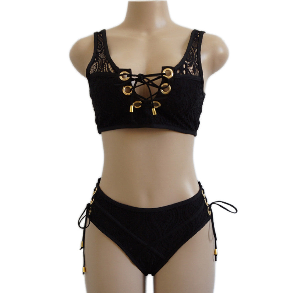 Lush Lace Goddess High Waist Bikini Black Sunset and Swim   