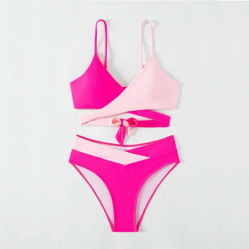 Pink Criss Cross Cut Out Bikini Sunset and Swim   