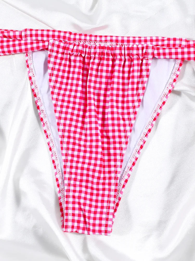 Pink Gingham Charm Bikini Sunset and Swim   