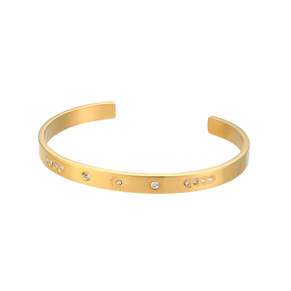 Gold Plated Waterproof Shiny Star & Moon Crystal Cuff Bangles Sunset and Swim Gold 2  