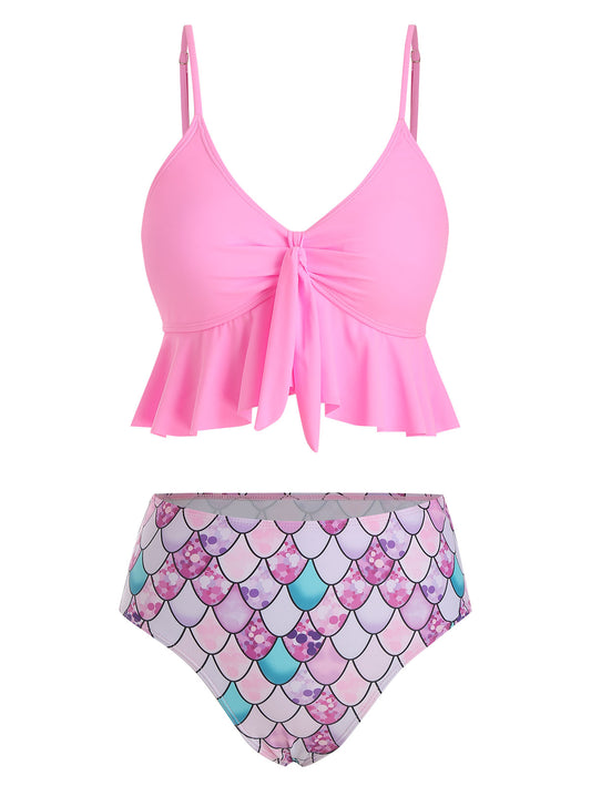 Aqua Luxe Tankini Mermaid Bikini Set  Sunset and Swim Pink S 