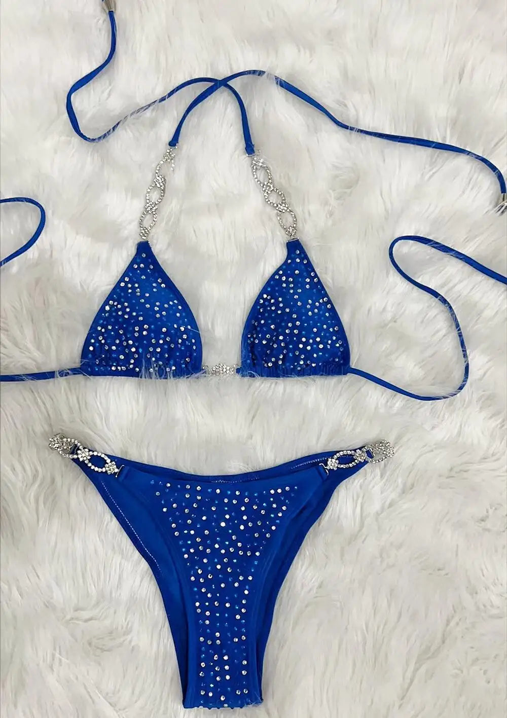 Luxe Diamond Embellished Halter Bikini Sunset and Swim Royal Blue S