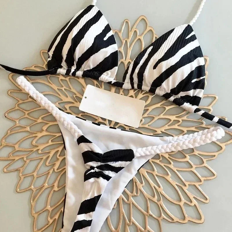 Tropical Dream String Bikini Sunset and Swim White/Black S 