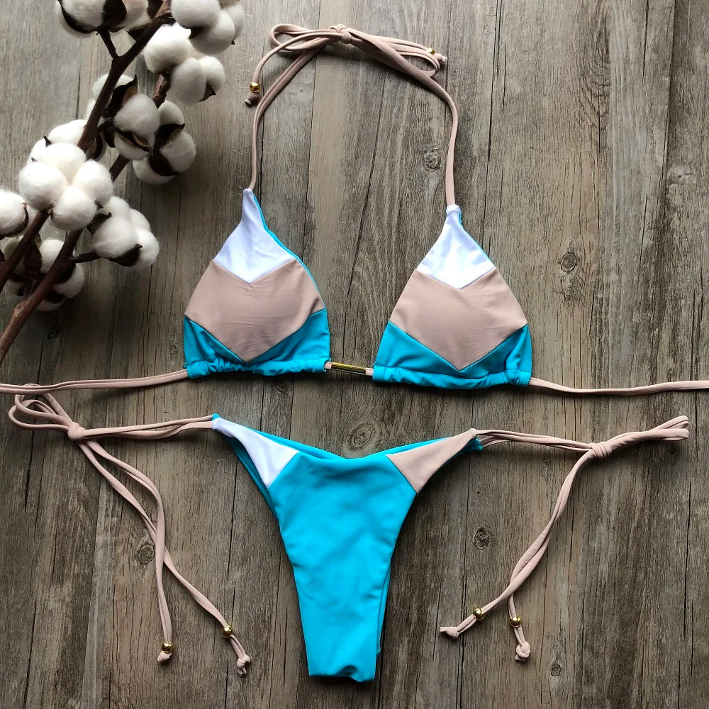 Coastal Colorblock Brazilian Bikini Set Sunset and Swim   