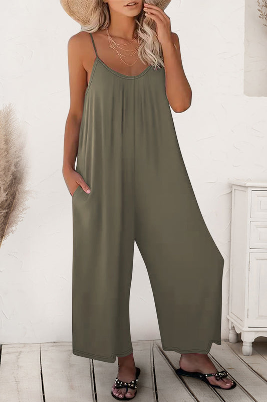 Sunset and Swim  Scoop Neck Spaghetti Strap Jumpsuit Sunset and Swim Army Green S 