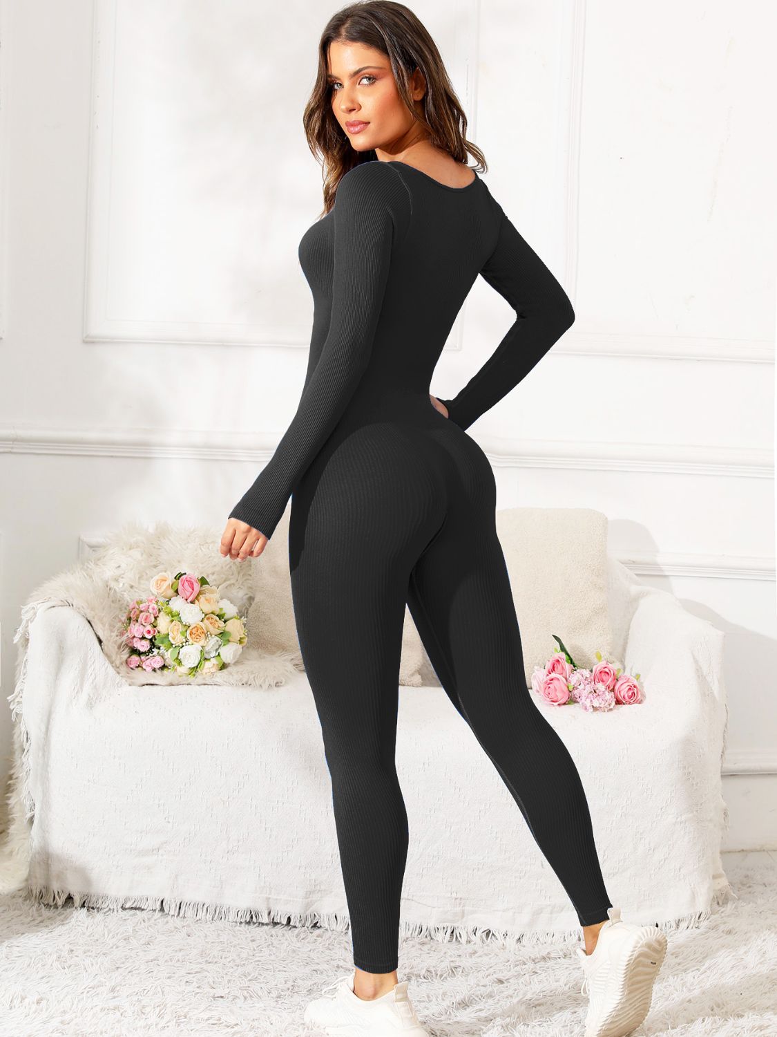 Scoop Neck Long Sleeve Active Jumpsuit Sunset and Swim   