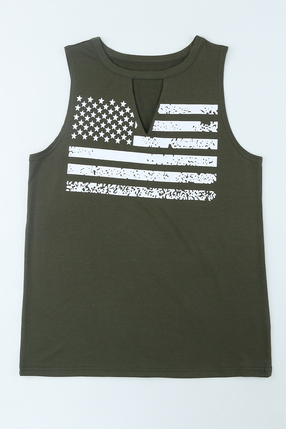 US Flag Graphic Cutout Round Neck Tank  Sunset and Swim Army Green S 