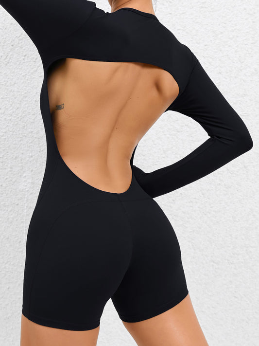 Sunset and Swim  Cutout Round Neck Long Sleeve Active Romper  Sunset and Swim   