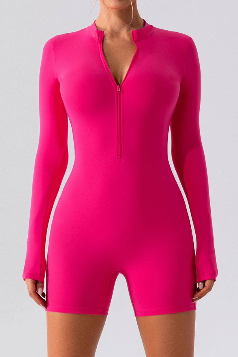 Half Zip Long Sleeve Active Romper Sunset and Swim Hot Pink S 