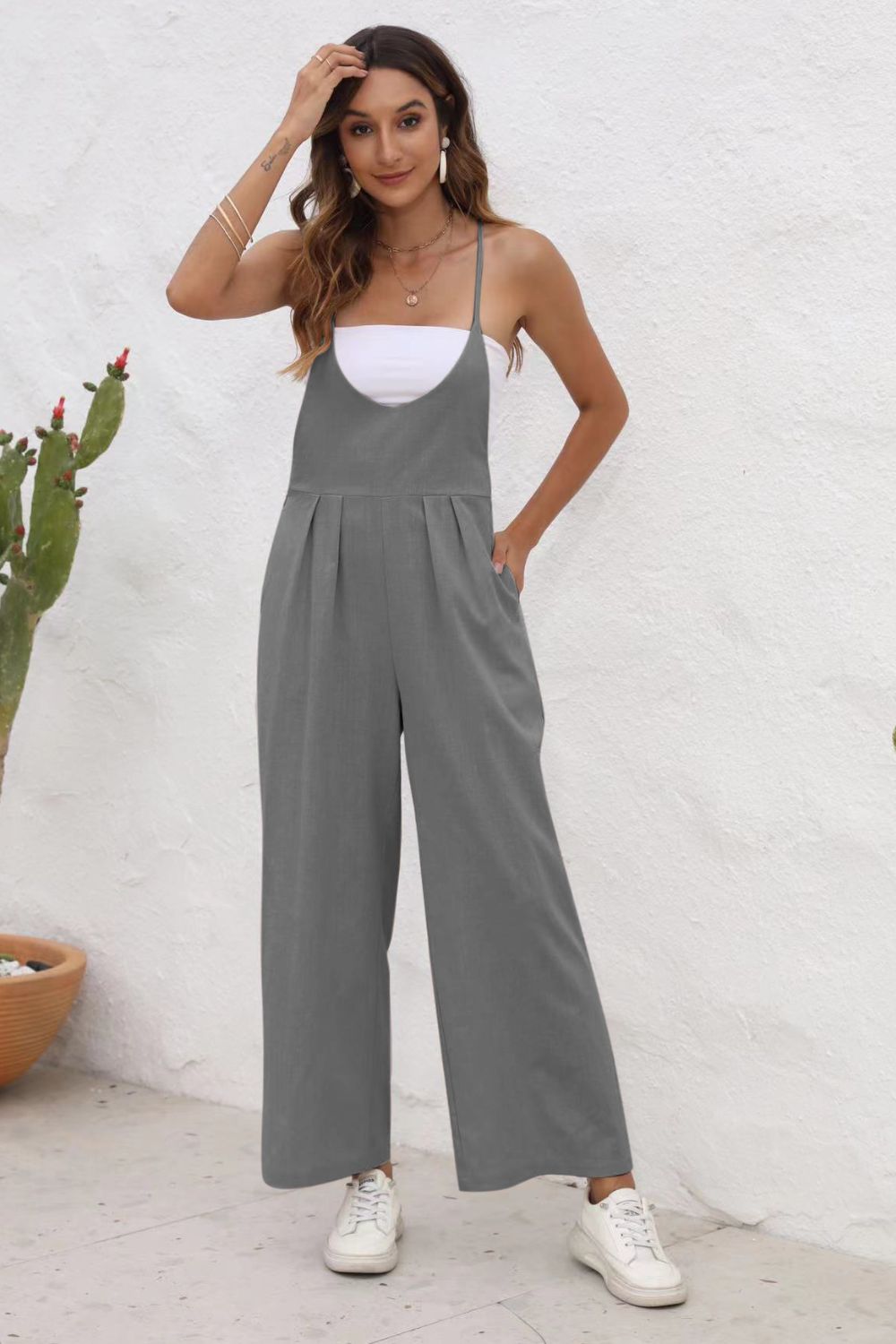 Sunset and Swim  Tie Back Sleeveless Wide Leg Jumpsuit Sunset and Swim Charcoal S 