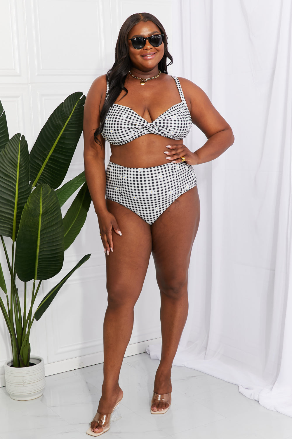 Marina West Swim Take A Dip Twist High-Rise Bikini in Black  Sunset and Swim   