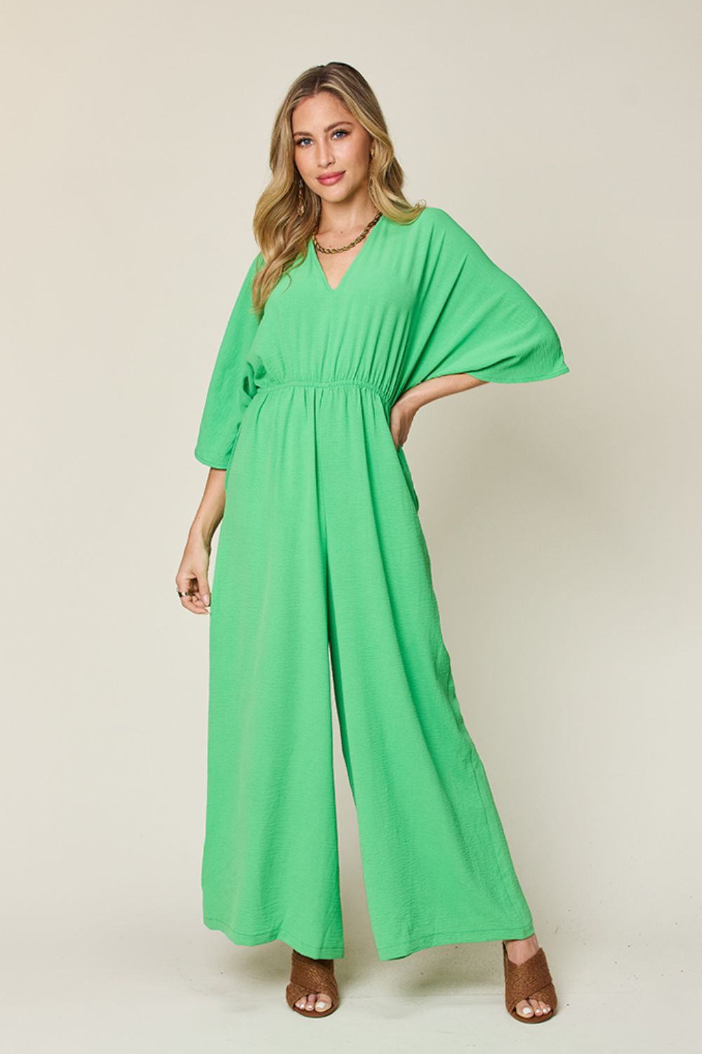 Sunset and Swim  Plus Size Half Sleeve Wide Leg Jumpsuit Sunset and Swim Mid Green S 